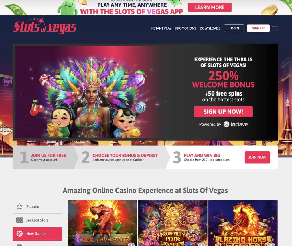 Slots of Vegas 250% Welcome Bonus